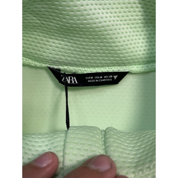 NWT! Zara Textured Crop Zip Jacket Green Athletic Mock Neck Pockets Womens M - Picture 4 of 7